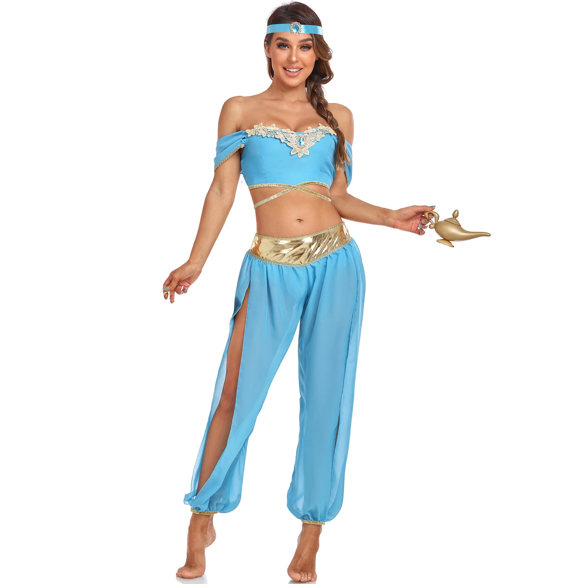 Aladin and The Magic Lamp Jasmine Princess Cosplay Costume for Adult Women European Role Play Stage Outfit for the Halloween