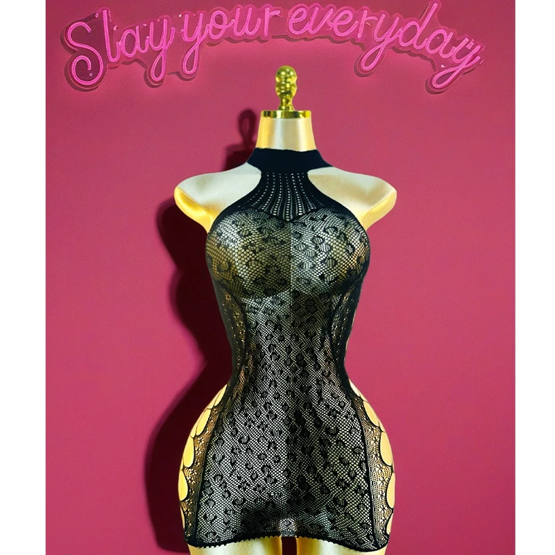 1PC Women Sexy Lingerie Sexy Fishnet Cover Up For Valentine's Day Without Bikini Hollow Out Bodycon Dress See DS033