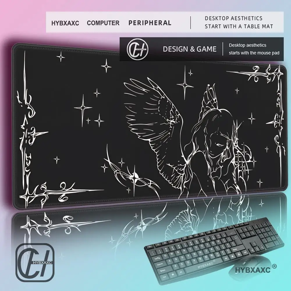 

Коврик для стола HYBXAXC Cybersigilism Angel Stars, удлиненный, с мистическим футуристическим узором, противоскользящий коврик для мыши, коврик для клавиатуры для домашних геймеров