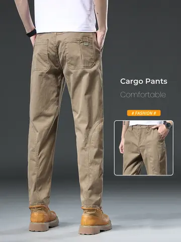 97% algodão calças casuais masculinas calças de carga outono inverno novo workwear moda calças masculinas roupas de marca cáqui cinza escuro