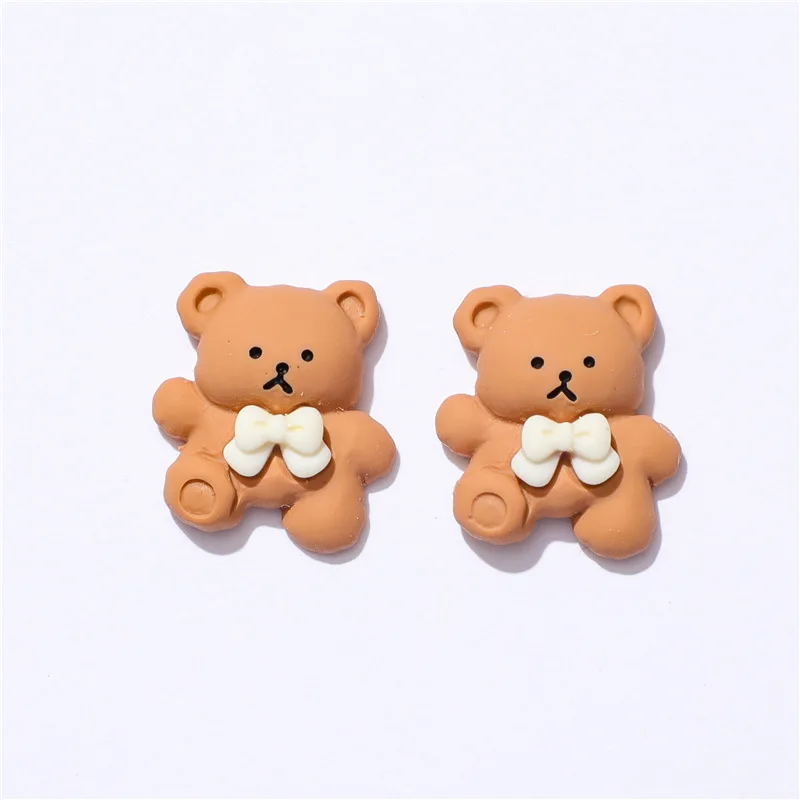 10pcs Cartoon Beige Coffee Bear M Beans Girl Flatback Resin Cabochon For Hair Bow Clips Accessories Scrapbook Diy Home Decor