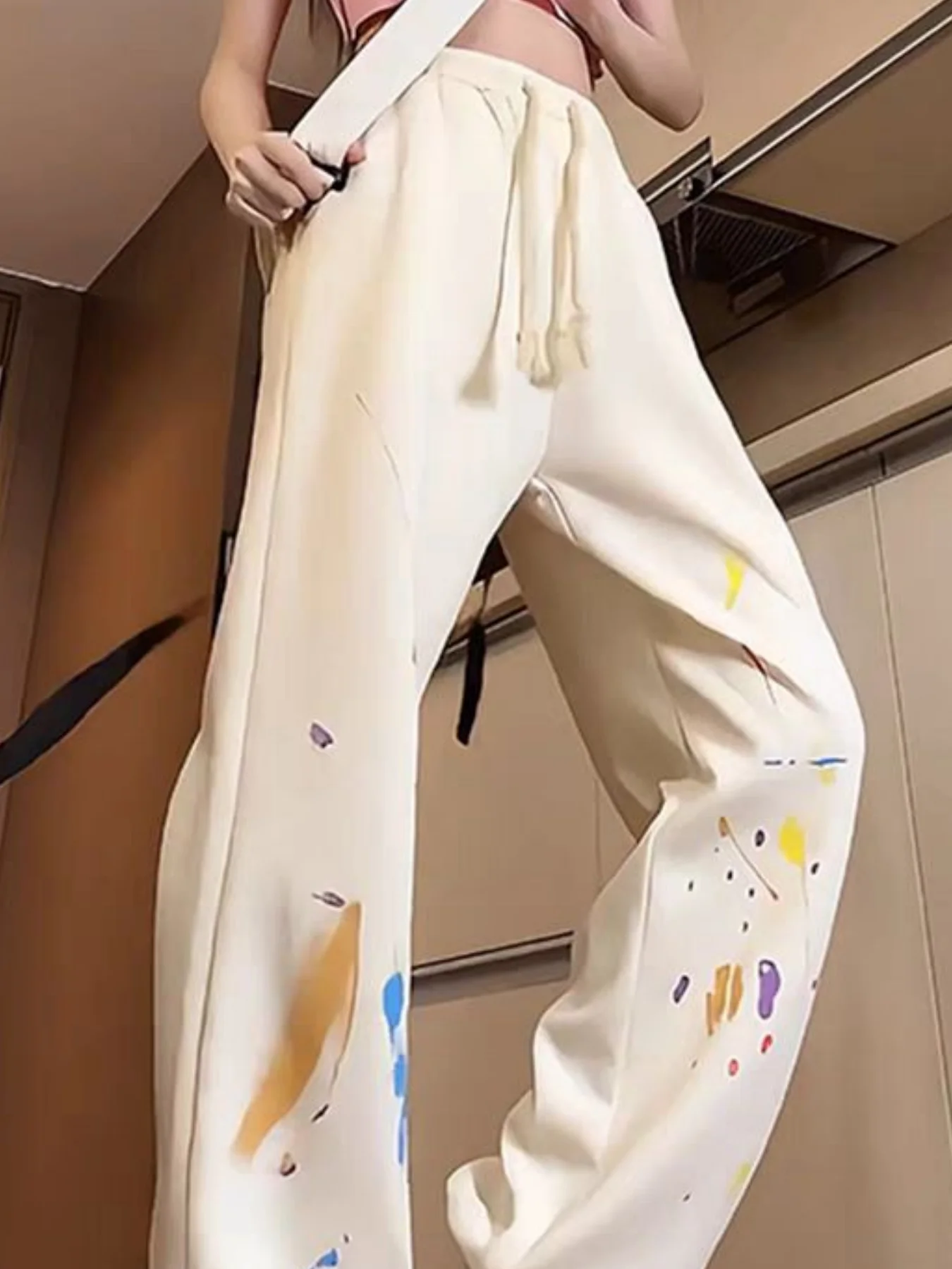 High Street Retro Splatter Graffiti Sarouel pour Femmes, Printemps et Automne Style Coréen Nouvel Étudiant Décontracté Polyvalent Sport Jogger Pantalon À La Mode