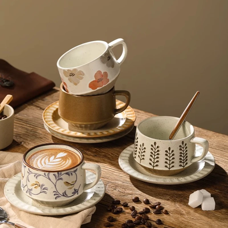 Retro Ceramic Cup Coarse Pottery Small Capacity Coffee Cup and Saucer Set Japanese Ceramic Afternoon Tea Coffee Cup Mug