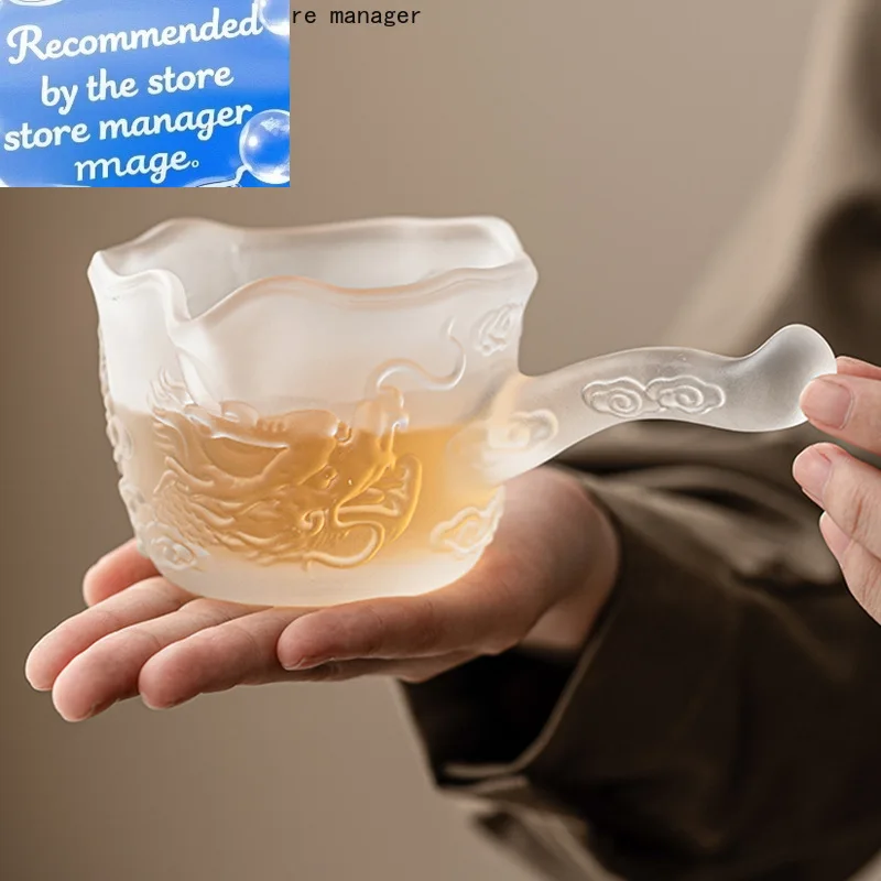 

High End Crystal Glass Side Handle Tea Pitcher Chinese Dragon and Phoenix Justice Cup Anti Scalding Tea Cup Set Kung Fu Teaware