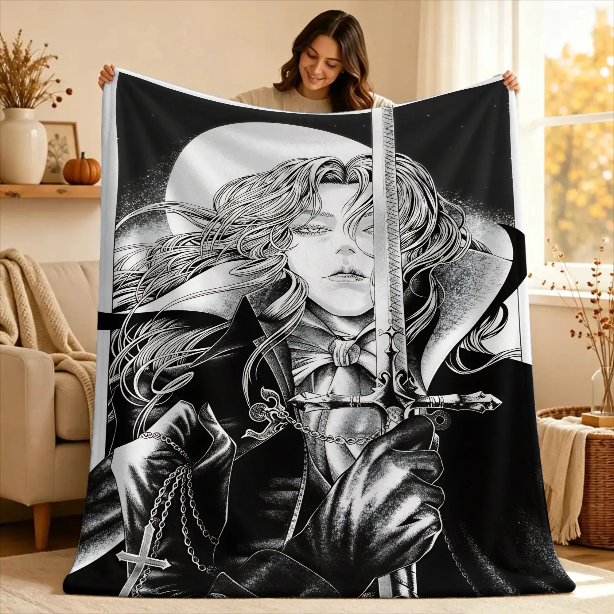 C-Castlevania Alucard Warm Blanket  Picnic Plush Throw Blanket Print Outdoor Flannel Bedspread Sofa Bed Cover