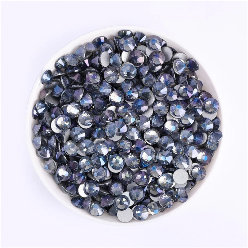 SS3-SS30 Purple Ghost Glass Flatback Rhinestone Glitter Round Silver Bottom Non Hotfix Glue On Loose Gemstones for Nail Art