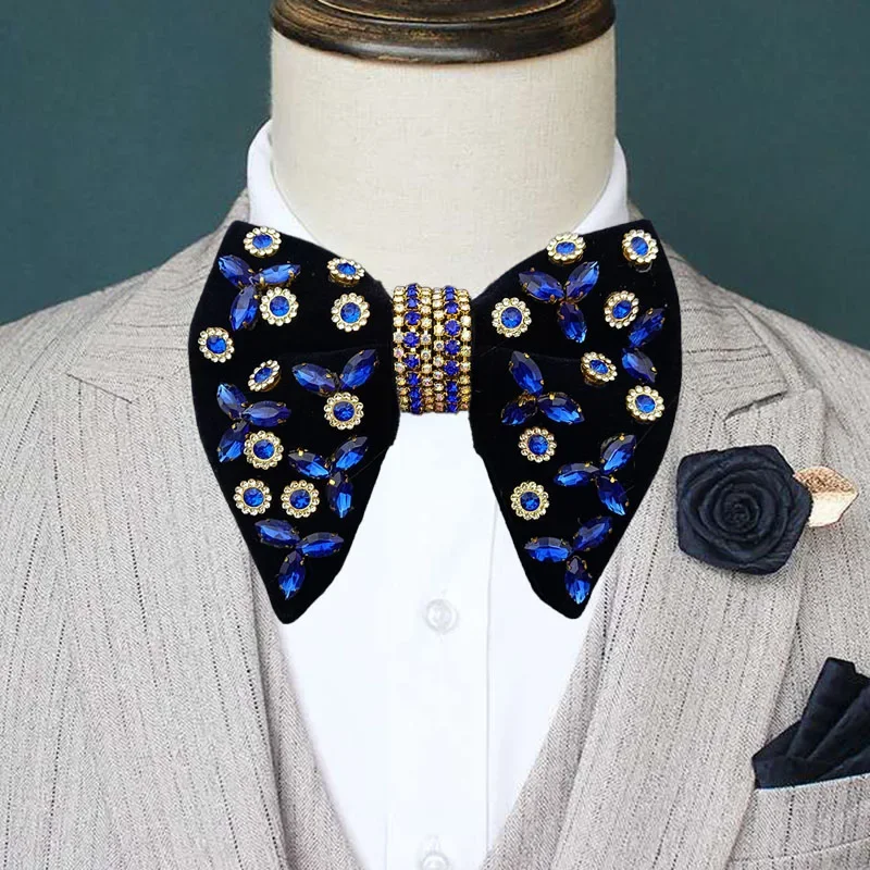 

High-end Velvet Rhinestones Bow Tie for Men's Vintage Luxury Original Design Handmade Jewelry Gifts Men Wedding Dress Bow-tie