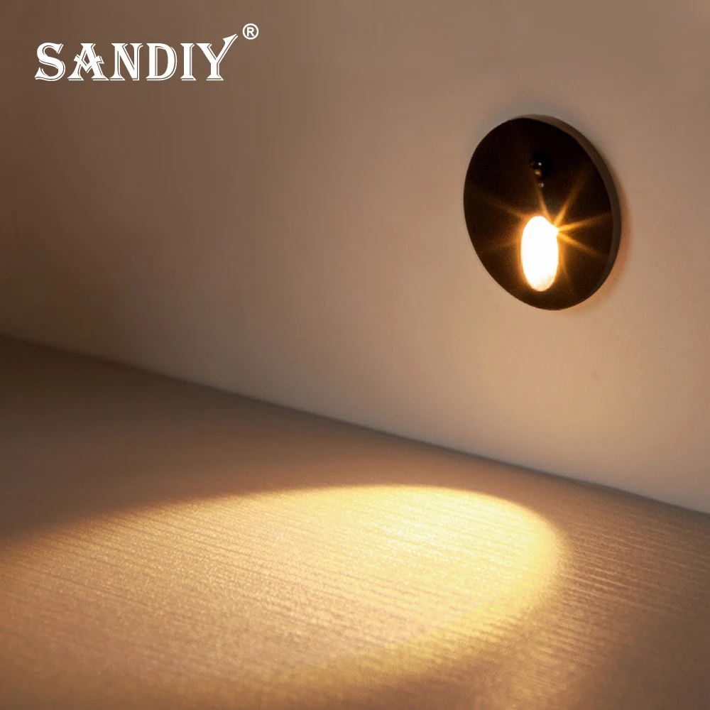 SANDIY Led Stair Light Motion Sensor Wall Lamp Recessed Round Night Lights with 60mm Box for Step Balcony Kitchen Bedroom Closet