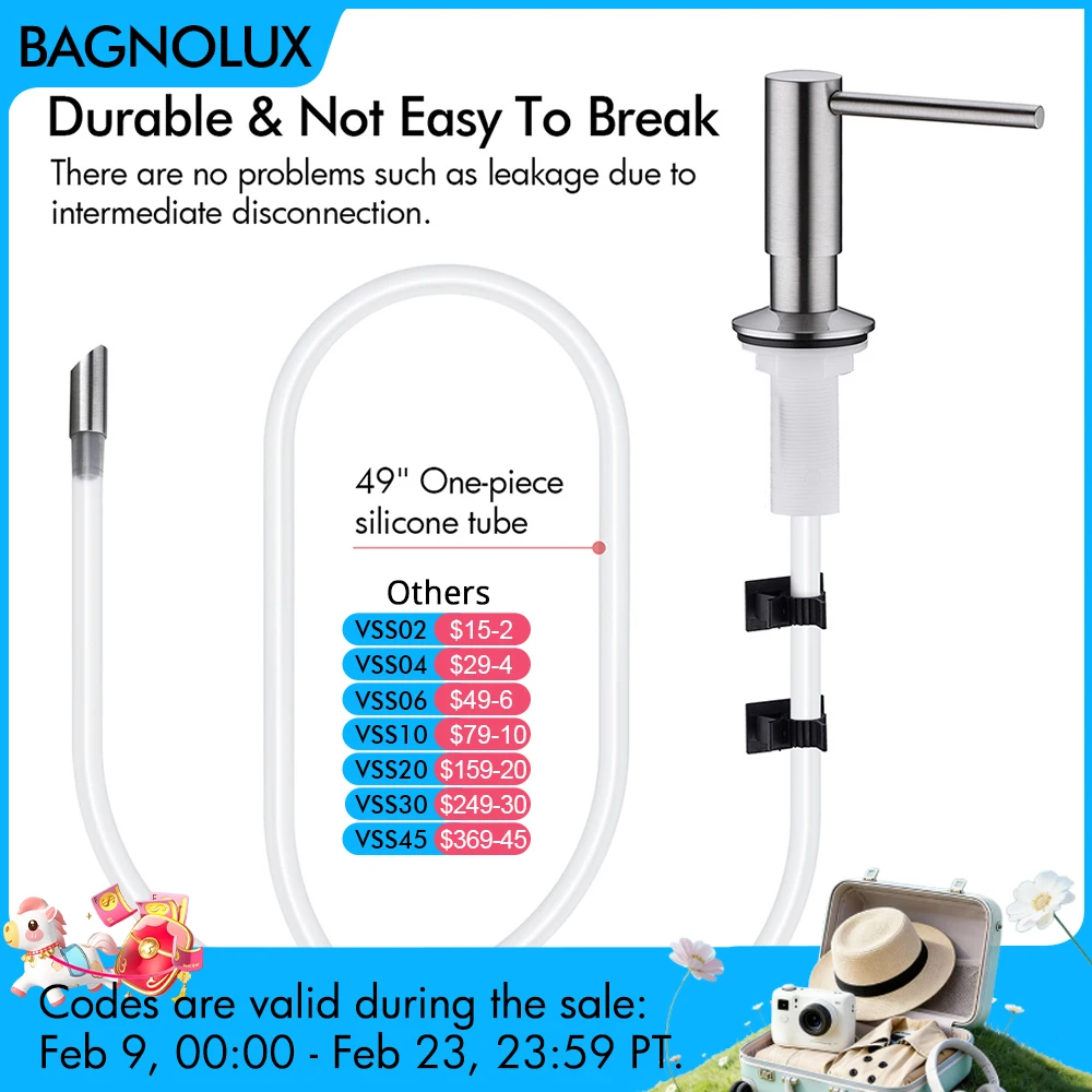 

Brushed Nickel Liquid Soap Dispenser Pump Dishwashing Liquid Silicone Tube Under Deck Mounted Rubber Extension Hose Male Longer