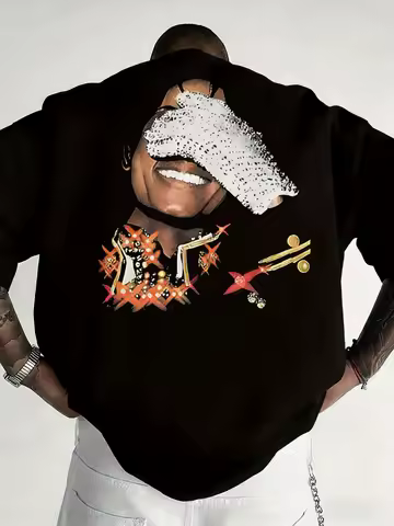 2026 Summer Singer Michael Jackson T-shirt Men's Fashion Hip-hop Retro Cotton Short-sleeve Loose Casual Shirt Hip Hop Streetwear