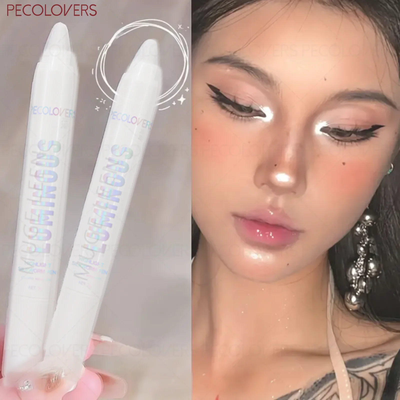 Resaltador iluminador, esquina de ojos brillante, barra de sombra de ojos, resaltador facial y sombra de ojos, bolígrafo brillante blanco perla, 1 Uds.