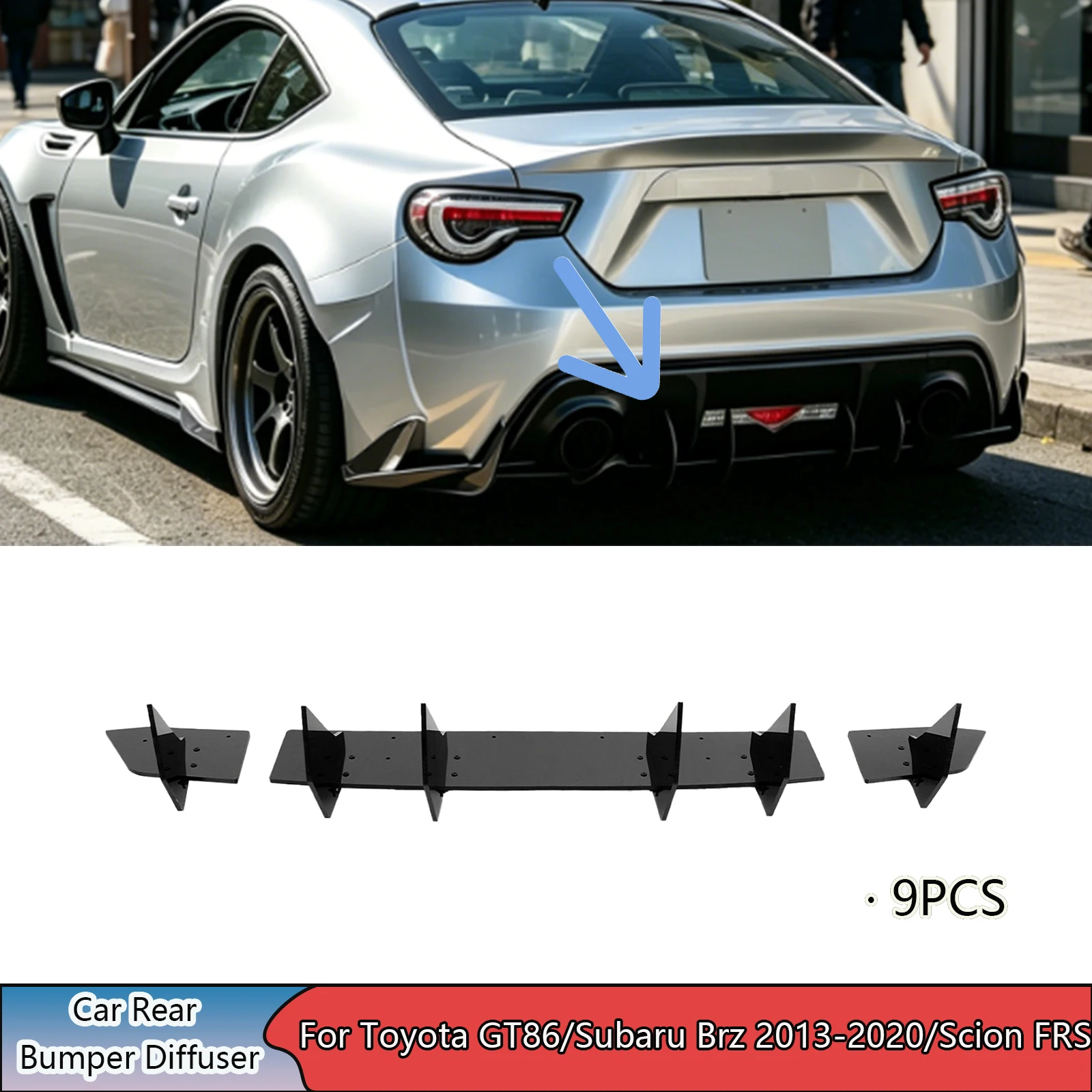 Комплект из 9 глянцевых черных диффузоров для заднего бампера Toyota GT86/Subaru BRZ 2013-2020/Scion FRS, спойлер-сплиттер, автоаксессуары