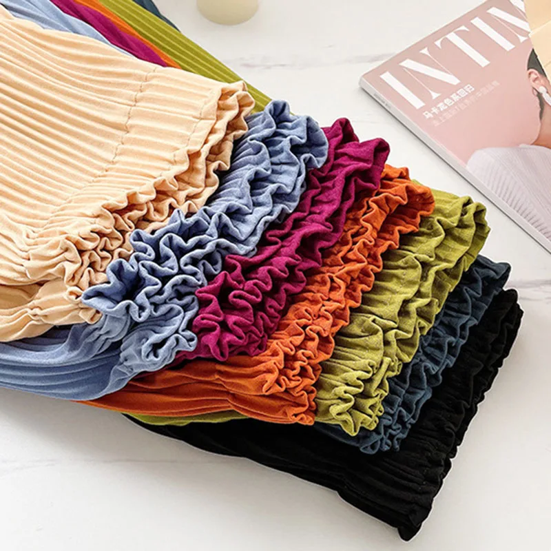 Summer Women's Casual Shorts Solid Color Casual Loose Ice Silk Pleated Shorts Comfortable Breathable Wide Leg Knee-Length Pants