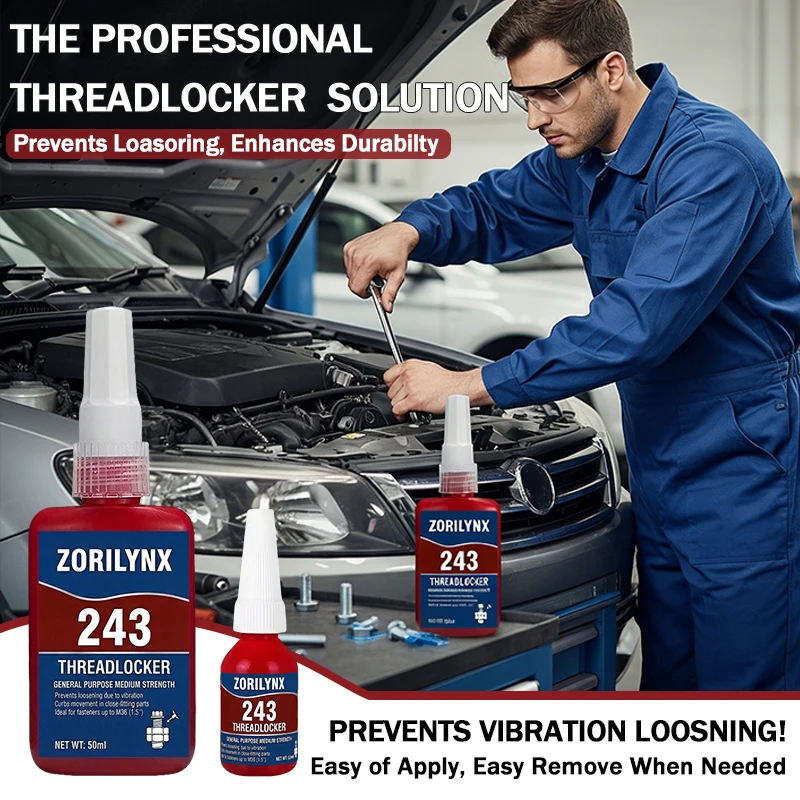 

243 Anaerobic Adhesive Medium Strength Threadlocker Blue Sealant for Metal Screw Lock ZORILYNX Anti-Vibration Bolt Glue