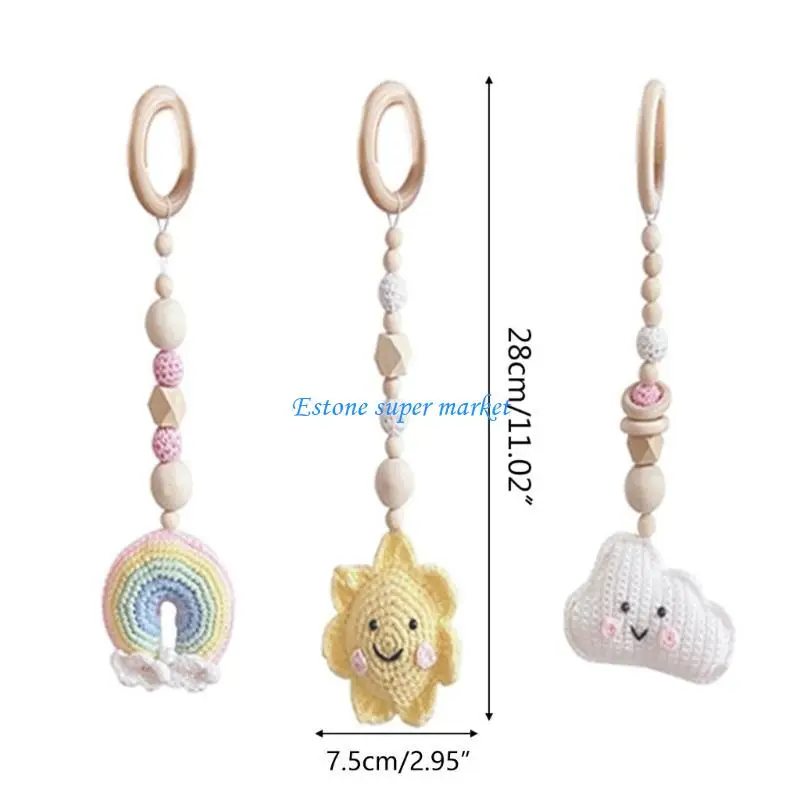 090B 3 szt./zestaw Ramka do ćwiczeń dla dzieci Wisiorki Szydełkowe dla Sun Cloud Rainbow Grzechotki Drewniane R
