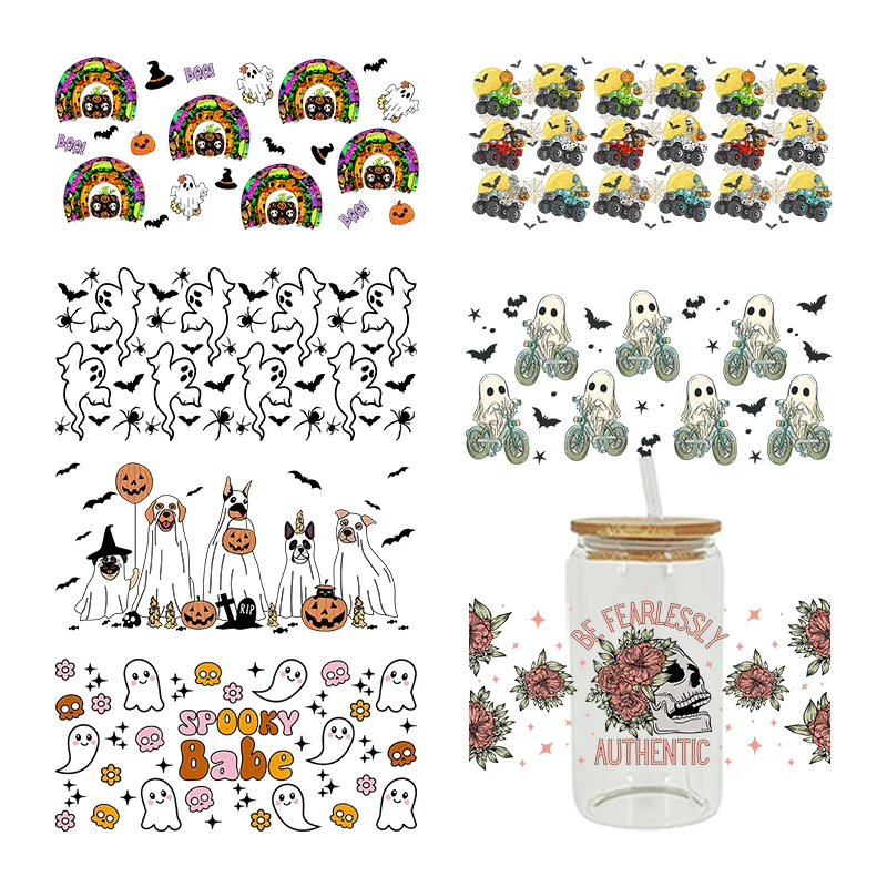 Halloween Horry Spooky UV DTF Transfer Sticker For The 16oz Libbey Glasses Wraps Bottles Cup Sticker DIY Waterproof D3867