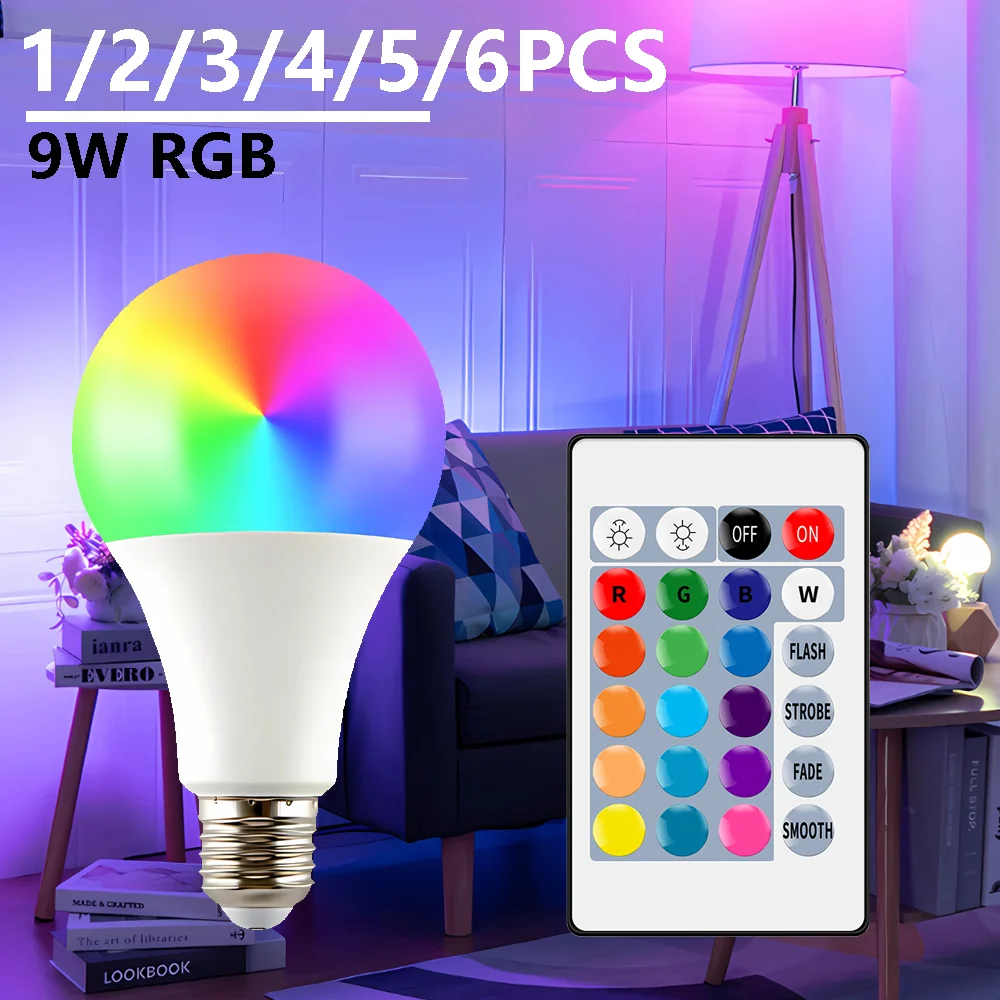 Bombilla LED RGB de 16 colores, Bombilla Multicolor E27 220V, iluminación del hogar regulable, 24 teclas, Control remoto, lámpara inteligente, luz de ambiente