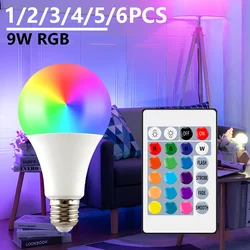 16 Colors RGB Bulb LED Multicolor Bulb E27 220V Household Lighting Dimmable 24 Key Remote Control Smart Lamp Atmosphere Light