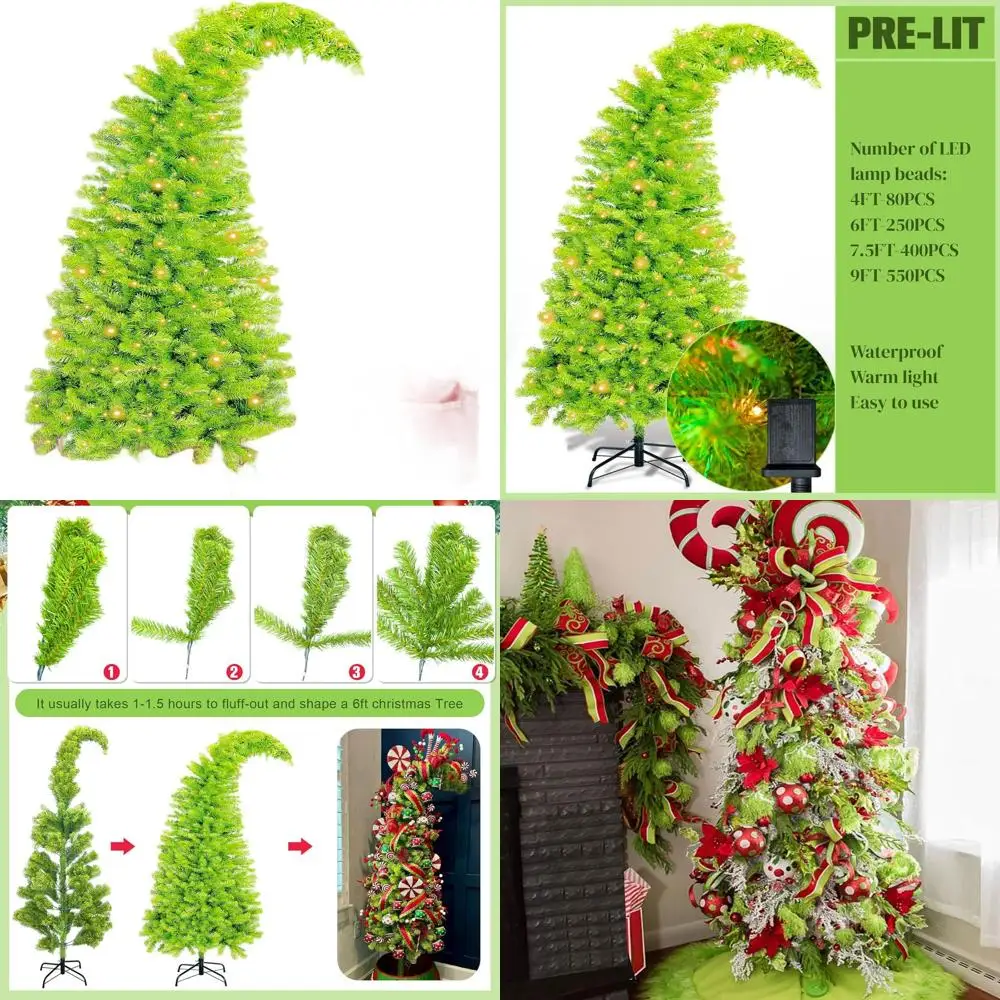 

Гибкая лаймово-зеленая рождественская елка с предварительной подсветкой, светодиодной подсветкой и сумкой для орнаментов, высота 7,5 футов