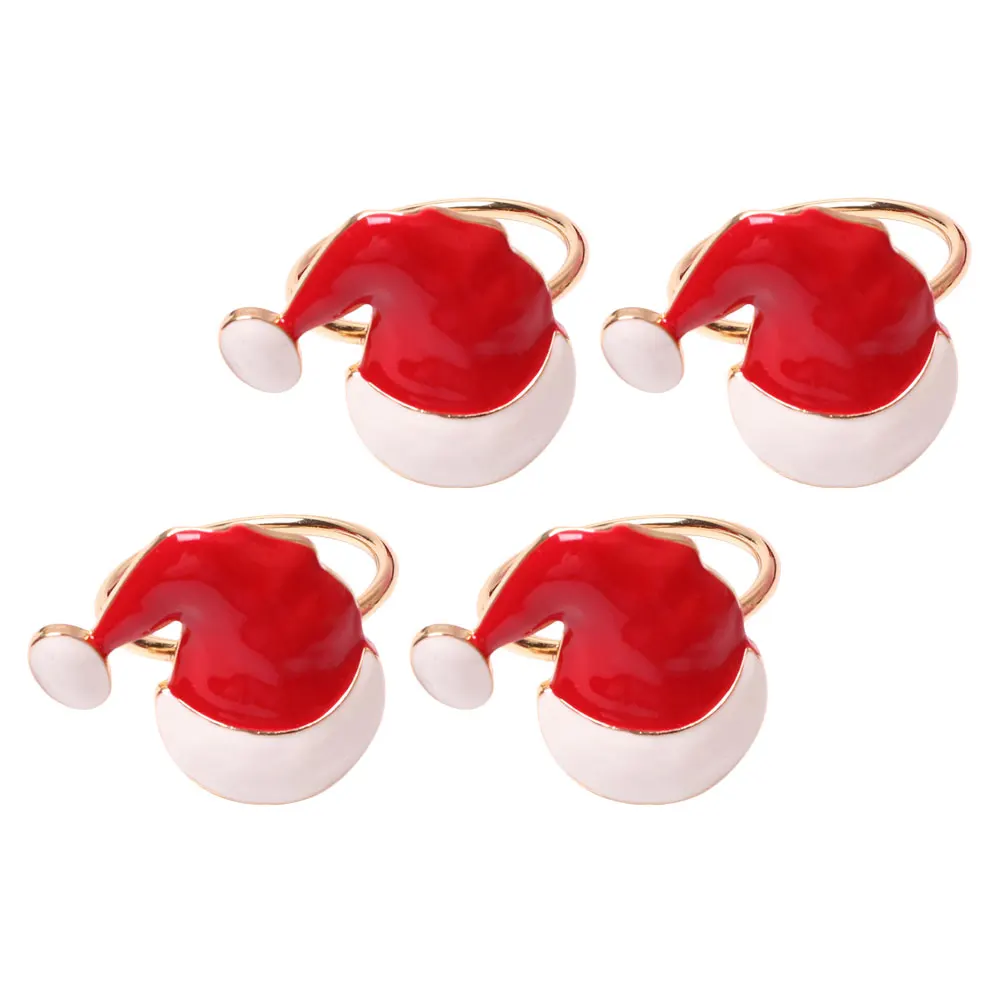 

4Pcs Napkin Rings Christmas Hat Design Zinc Alloy Suitable for Party Hotel Restaurant Banquet Dining Table Kitchen