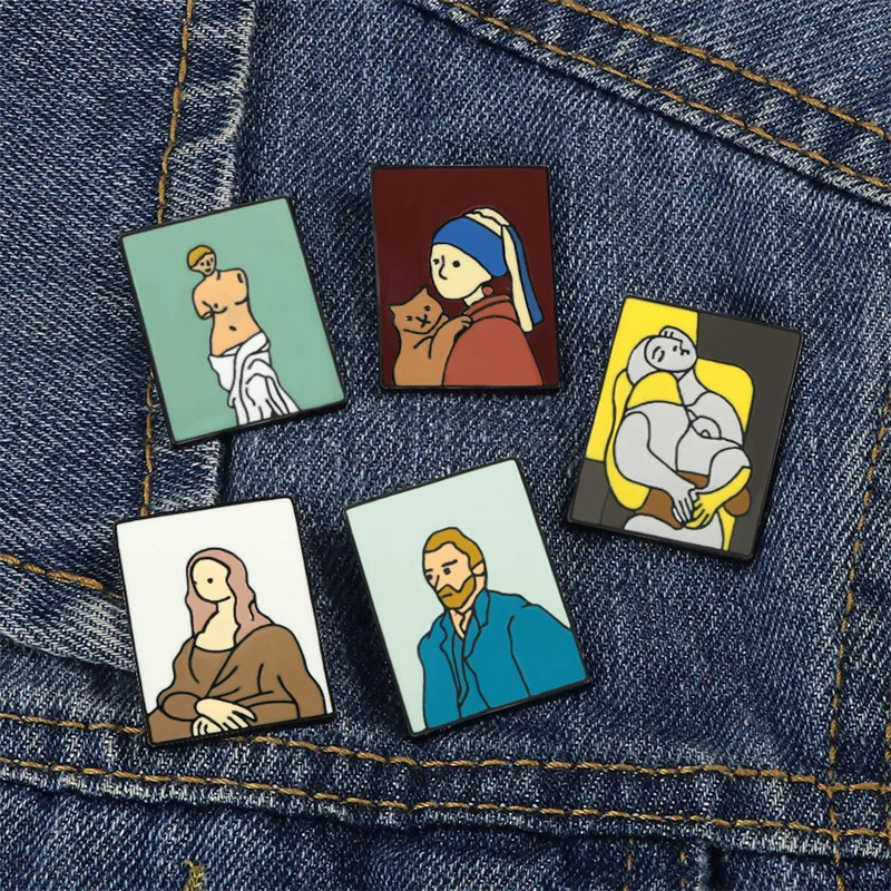 Oil Painting Enamel Pins Custom Van Gogh Venus Mona Lisa Artist Brooches Bag Shirt Lapel Pin Badge Art Jewelry Gift for Friends