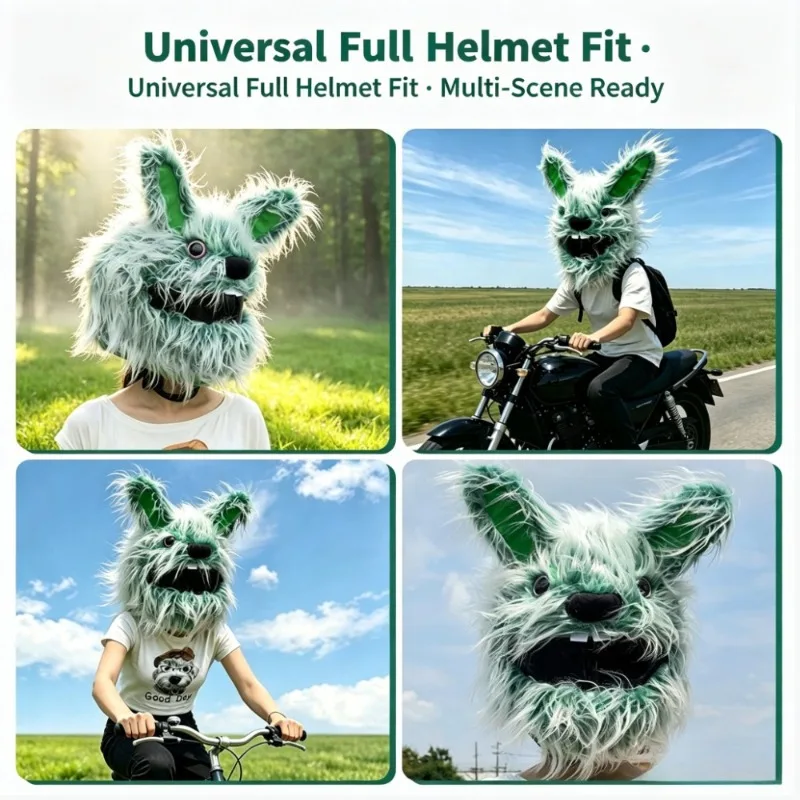 Cute Rabbit Plush Helmet Cover Motorcycle Full Face Helmet Decoration Warm Windproof Riding Accessory