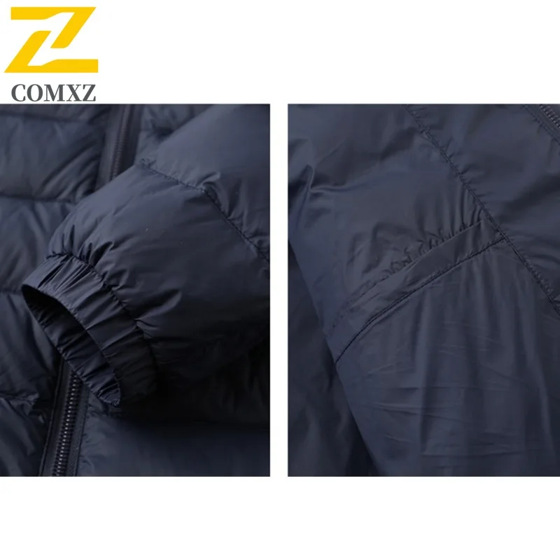 COMXZ Brand Luxury Men Down Coat Hooded Outdoor Working Super Light Parka Leisure Trekking Cozy Windproof Warmth Winter Jacket