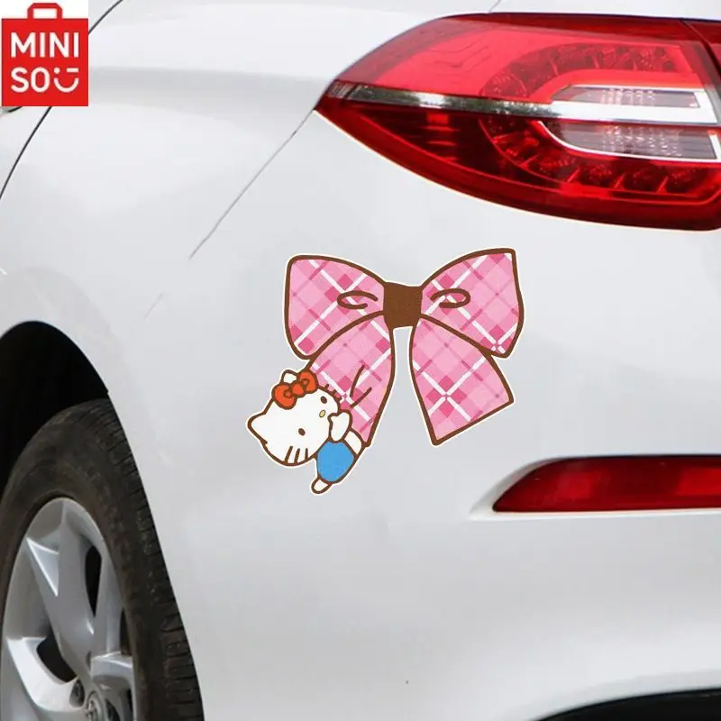 HelloKitty Car Cover Scratch Modification Cartoon Waterproof Sticker Kawaii Bow Kitty Car Exterior Decoration Cartoon Sticker