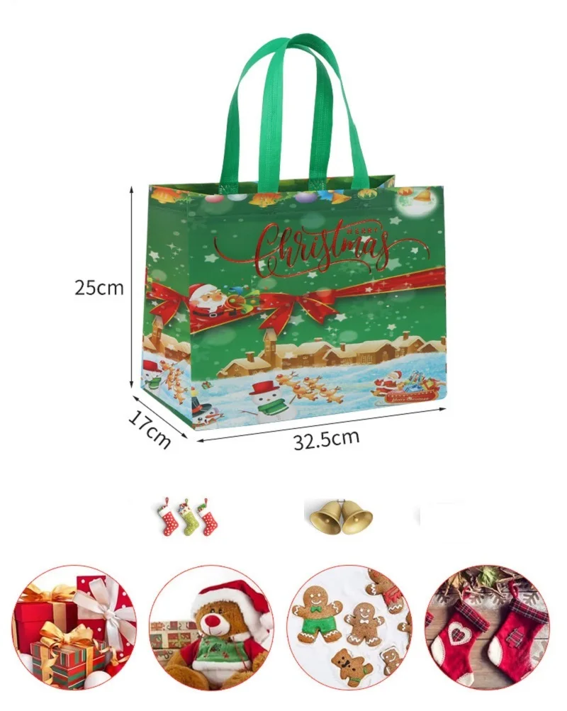 Non Woven Fabric Waterproof Gift Tote Bag Christmas Party Folding Bag Clothing Storage Bag Christmas Print Package Gift Bag