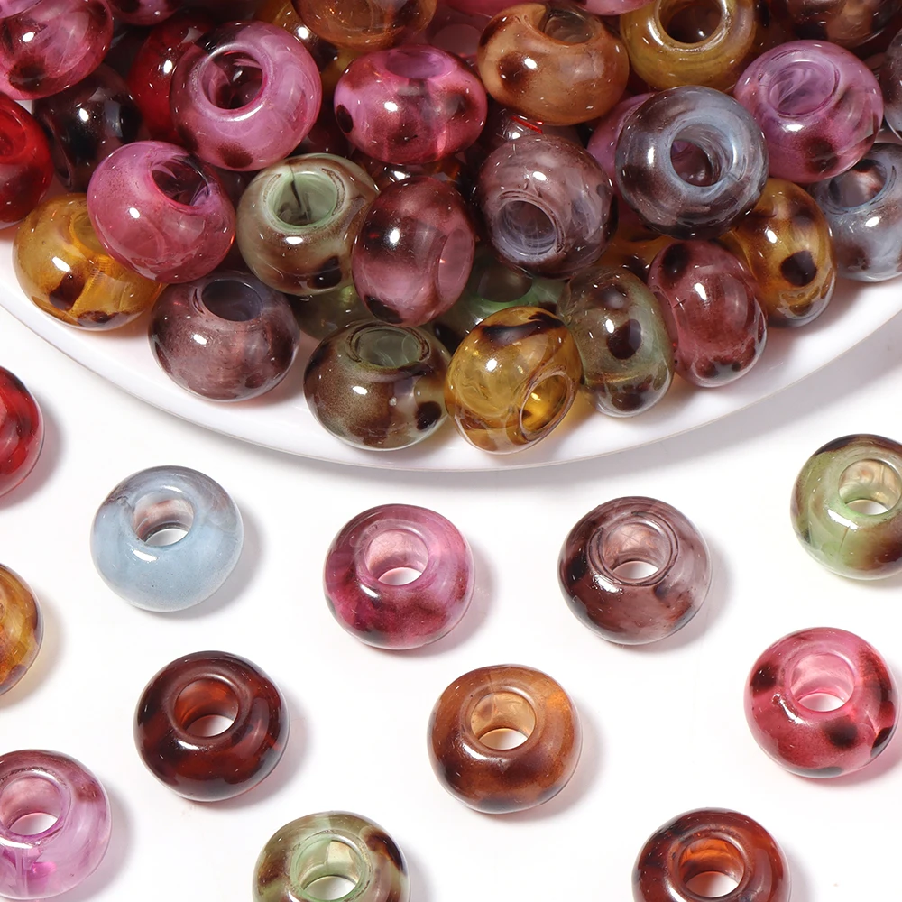 20pcs 14x8mm Transparent Colored Acrylic Leopard Beads Large Hole Loose Spacer Abacus Beads For DIY Bracelet Keychains Wholesale