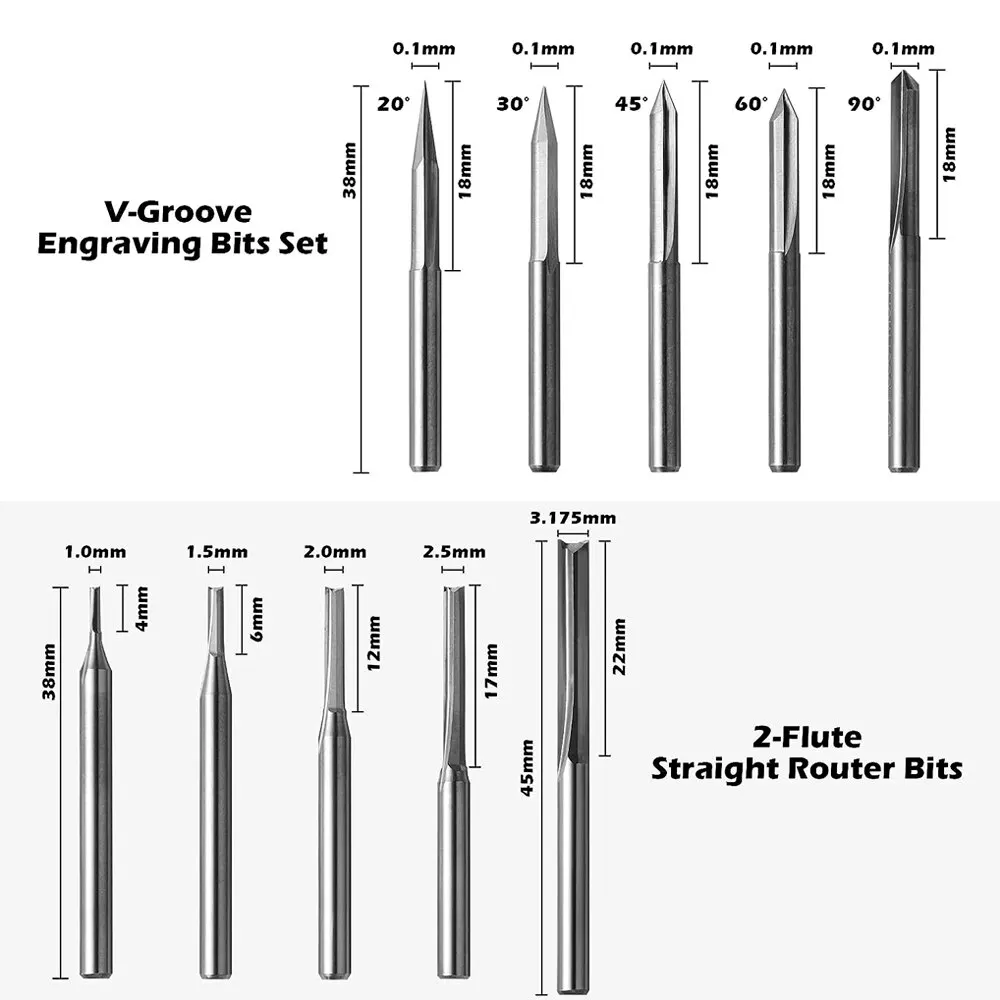 XCAN Milling Cutter 50pcs Tungsten Carbide End Mill Router Bits, 1/8\'\' Shank CNC Cutter Milling Carving Engraving Bit Set