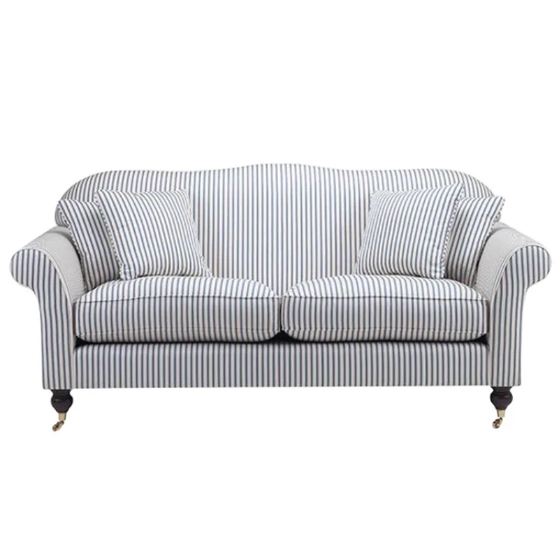 

American retro French blue and white striped fabric sofa designer small apartment living room bedroom double small sofa