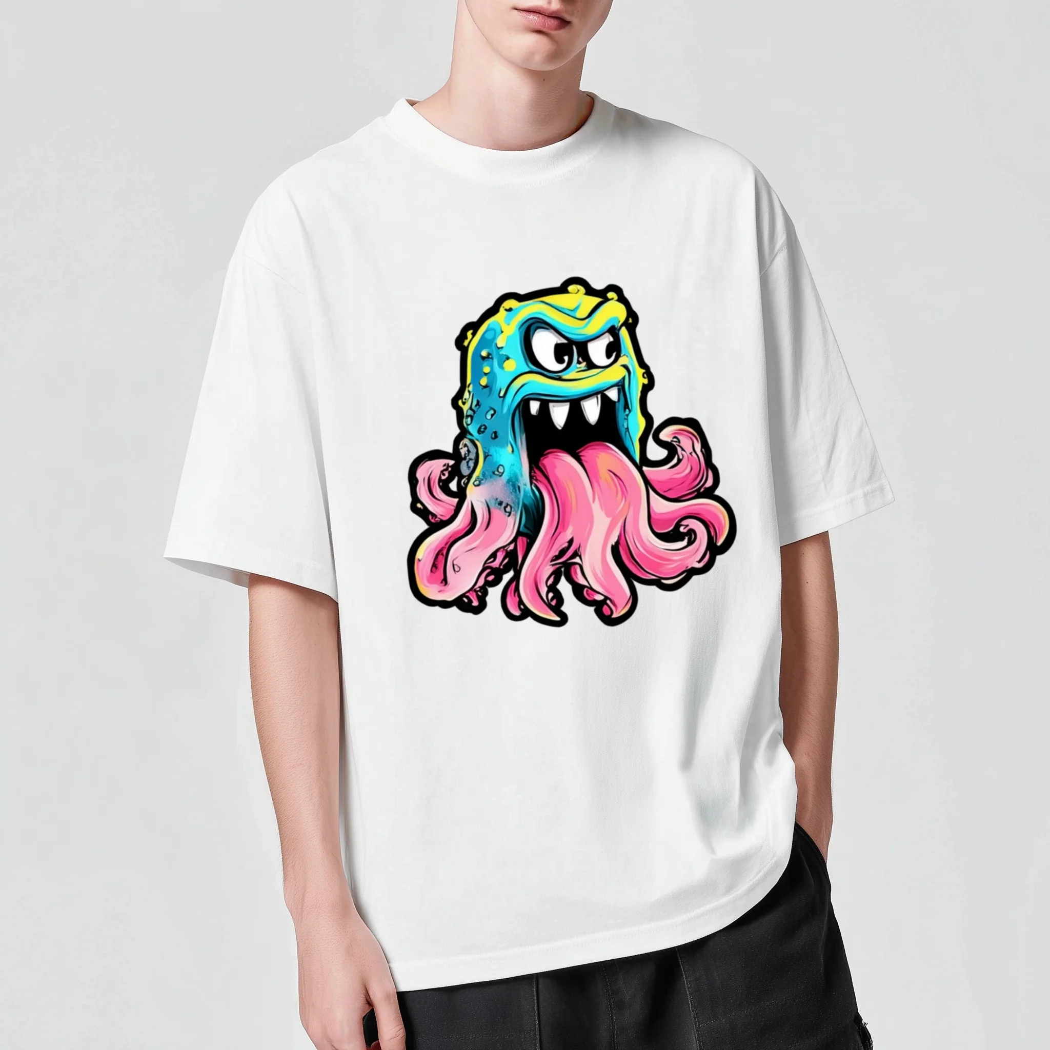 

Teevo Casual Short Sleeve T-Shirt Colorful Monster Print Daily Wear