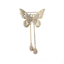 Fashion Cute Butterfly Fringe Brooch Pin Shiny Rhinestone Brooch Ladies Clothing Pin Animal Insect Accessories