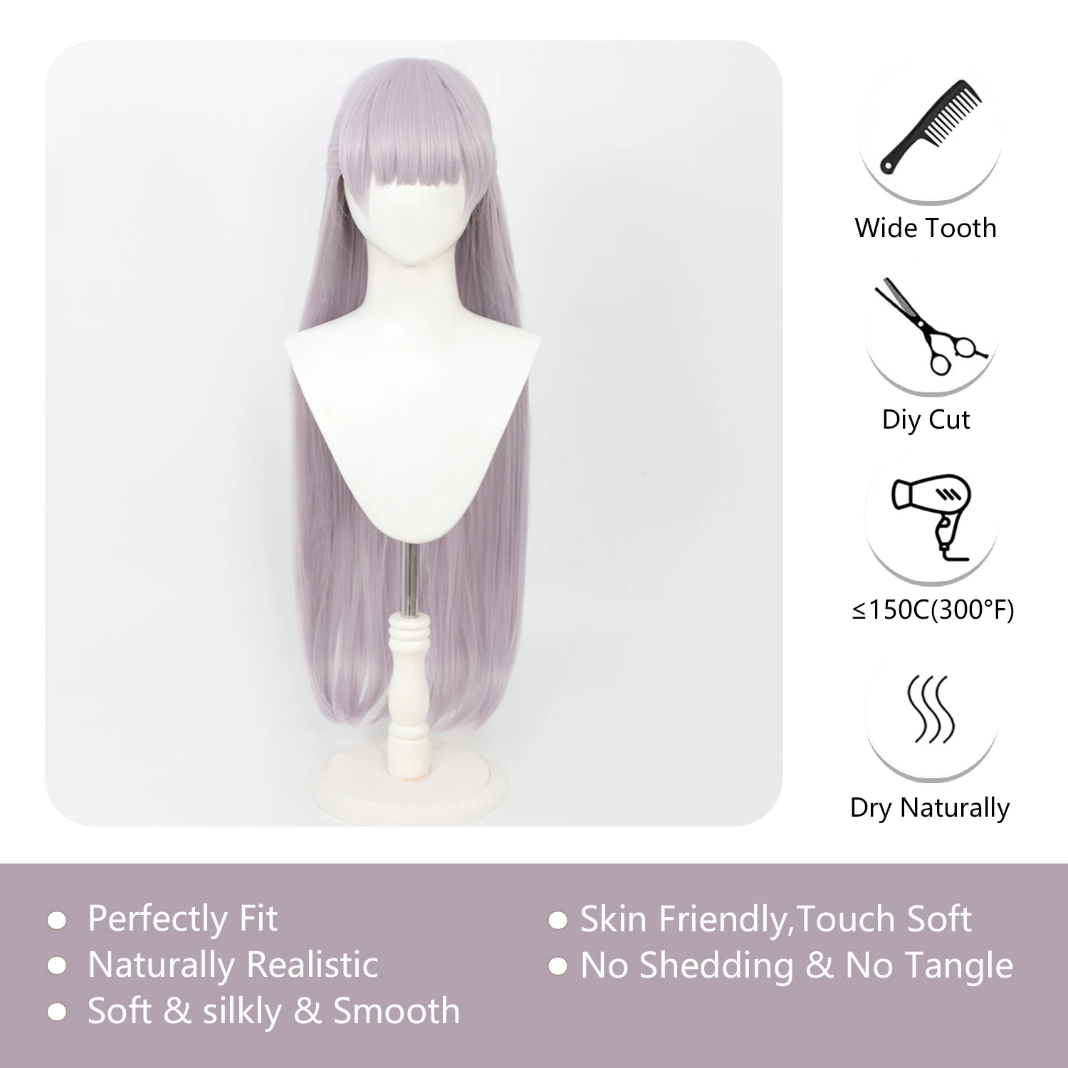 Gold Ship Cosplay Umamusume Pretty Derby Anime Wig ‌Purple-grey‌ Long Straight Half-down Ponytail