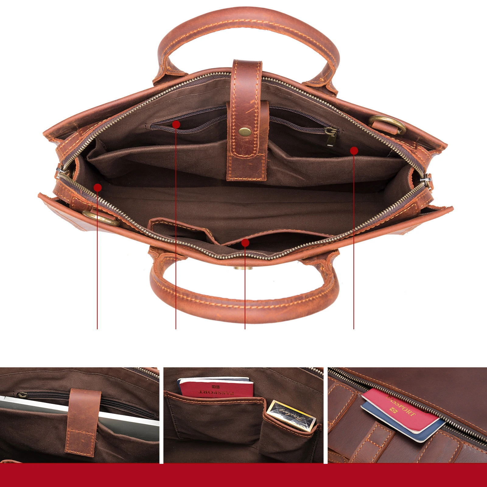 2022 New Bags Men Genuine Leather 14 Inch Laptop Briefcase Business Handbag Mans Computer Handbags Retro Fashion Men Bags