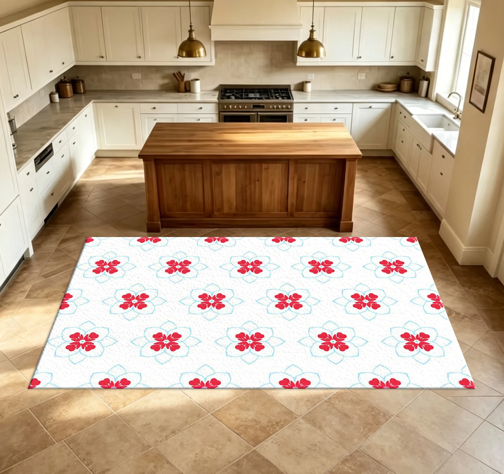 Red Blue Simple Floral Print Carpet Flooring Fresh Stylish Floor Rug Living Room Home Decor