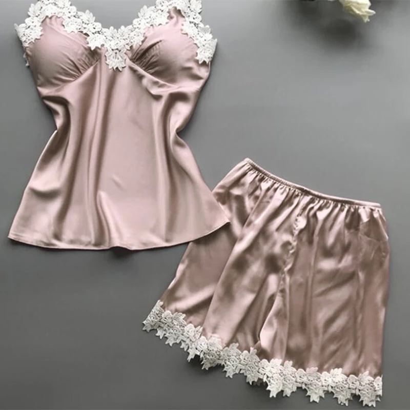 Fashion Sexy Lace Suspenders Loose High Waist Shorts Pajamas Two Piece Set For Women