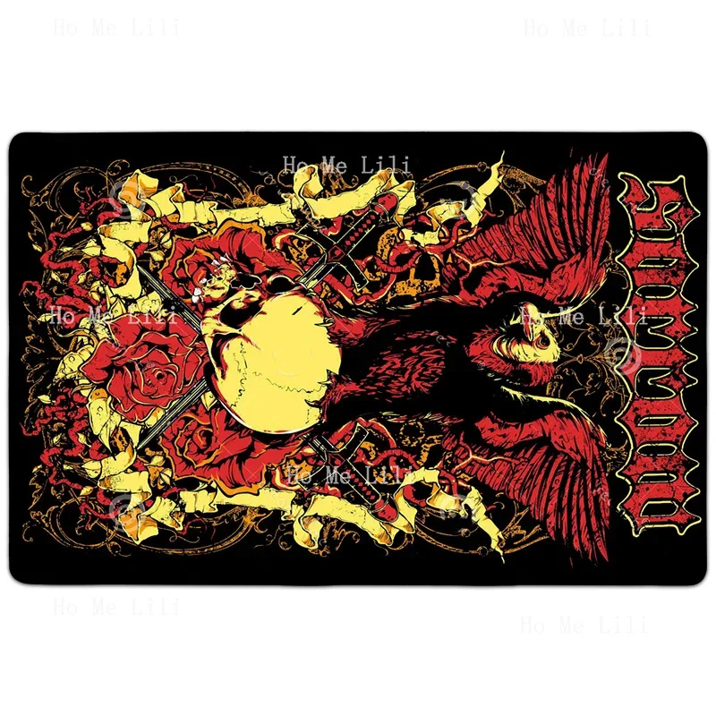 An Eagle Stands On The Skull Surrounded By Roses And Two Swords Non Slip Flannel Floor Rugs By Ho Me Lili