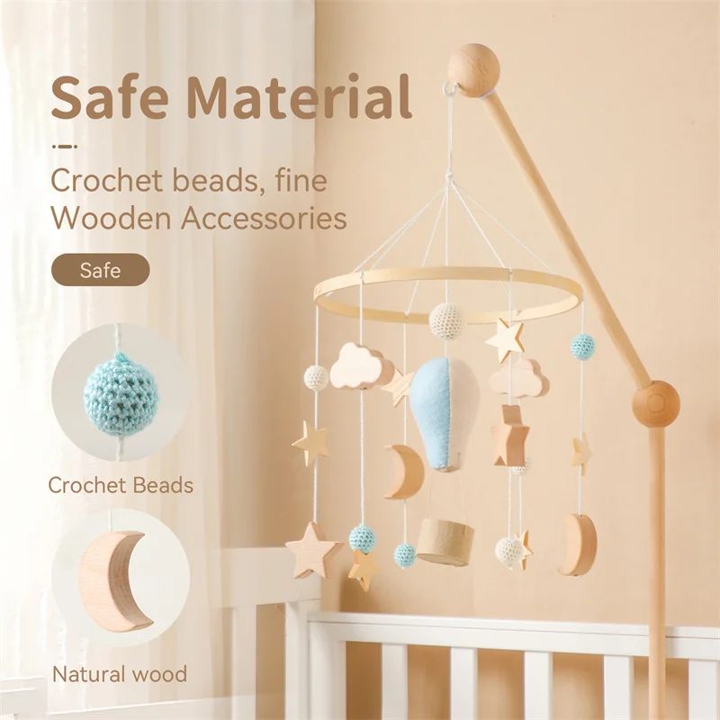 Baby Crib Mobile Wooden Bed Bell Rattle Toy Soft Felt Hot Air Balloon Wind Chime Pendant Newborn Comfort Bed Bell Toys Baby Gift