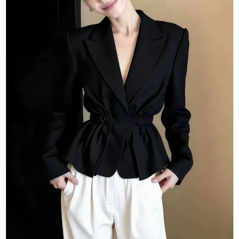 Early Spring, Unique and Beautiful Tops Light Luxury High-end Fashionable Fashionable and Sassy Black Blazer Girls
