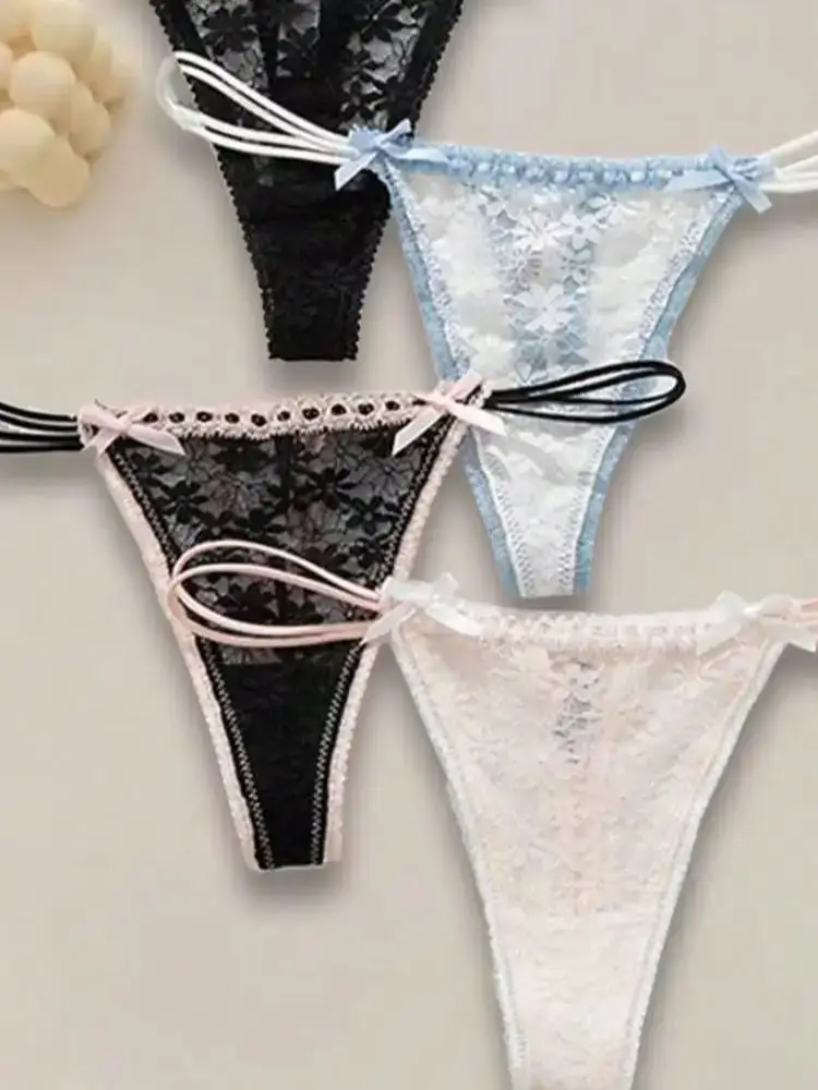 4 Stück Damen-Tangas, sexy Spitzenunterwäsche, unsichtbare, bequeme G-String-Damen-Tangas für Mädchen – Detail 2