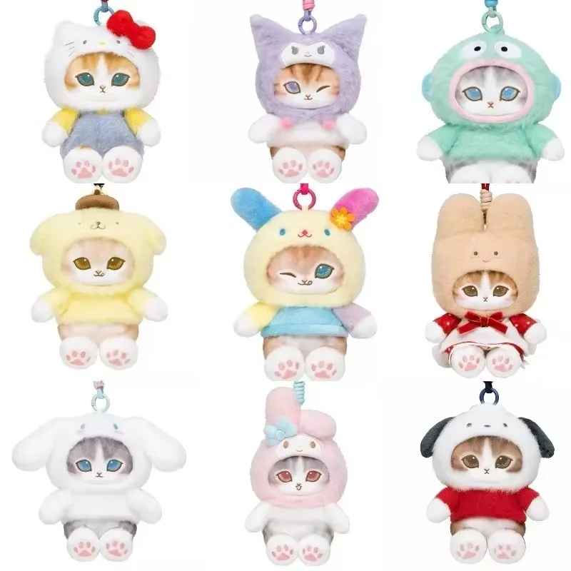 NEU Japanischer Mofusand Plüsch-Schlüsselanhänger Anhänger Hai-Katzen-Kostüm Melody Marron Cream Cinnamoroll Hangyodon Taschenanhänger