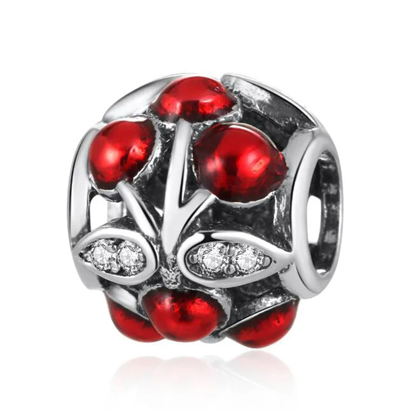 

Openwork Red Enamel Sweet Cherries Charm Fit Women Bracelet Bangle DIY Jewelry Authentic S925 Sterling Silver Bead Girl Gift