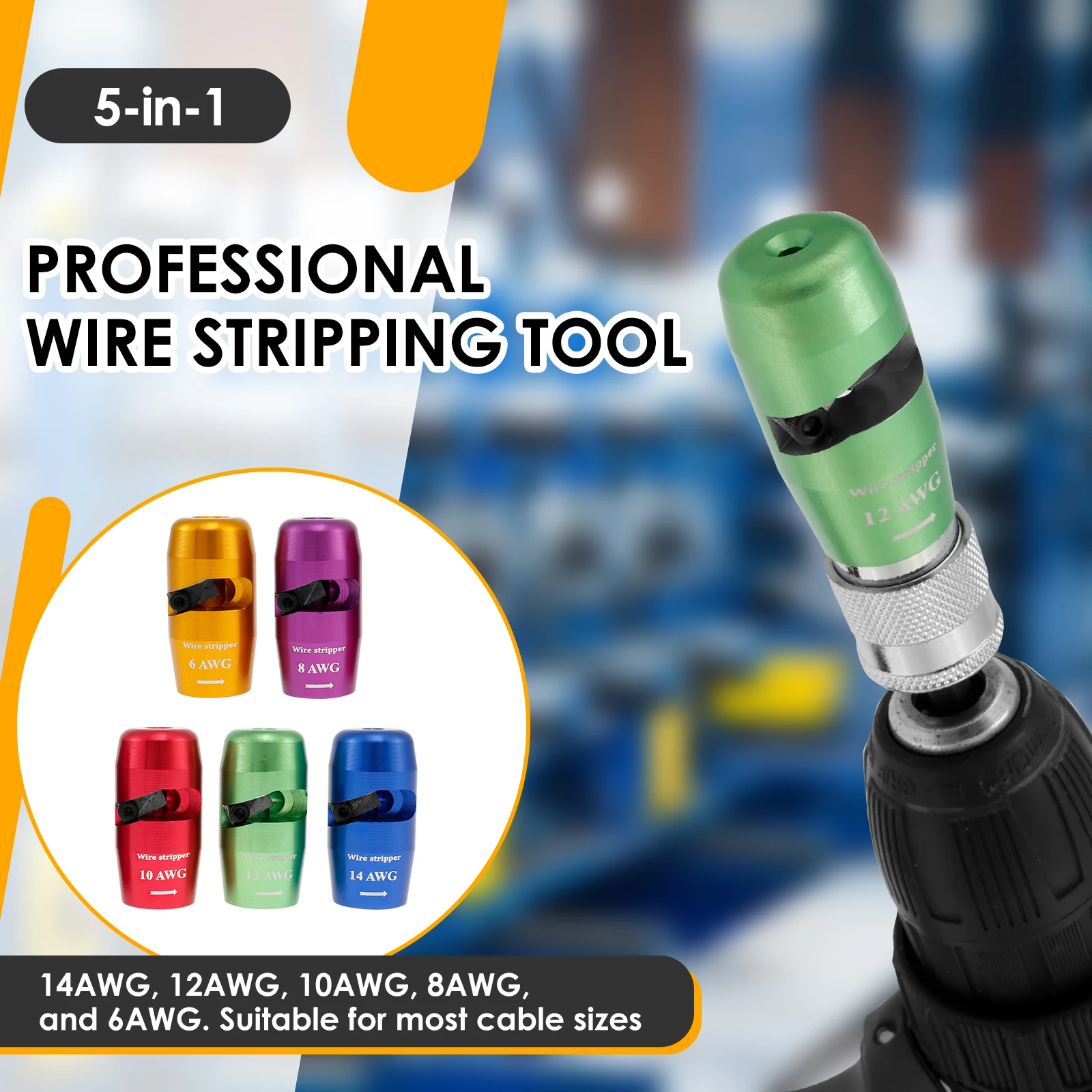 Wire Stripping and Twisting Tool Set AWG 6/8/10/12/14 Gauge Zinc Alloy Cable Peeler Tool Drill Driven Wire Twisting Connector