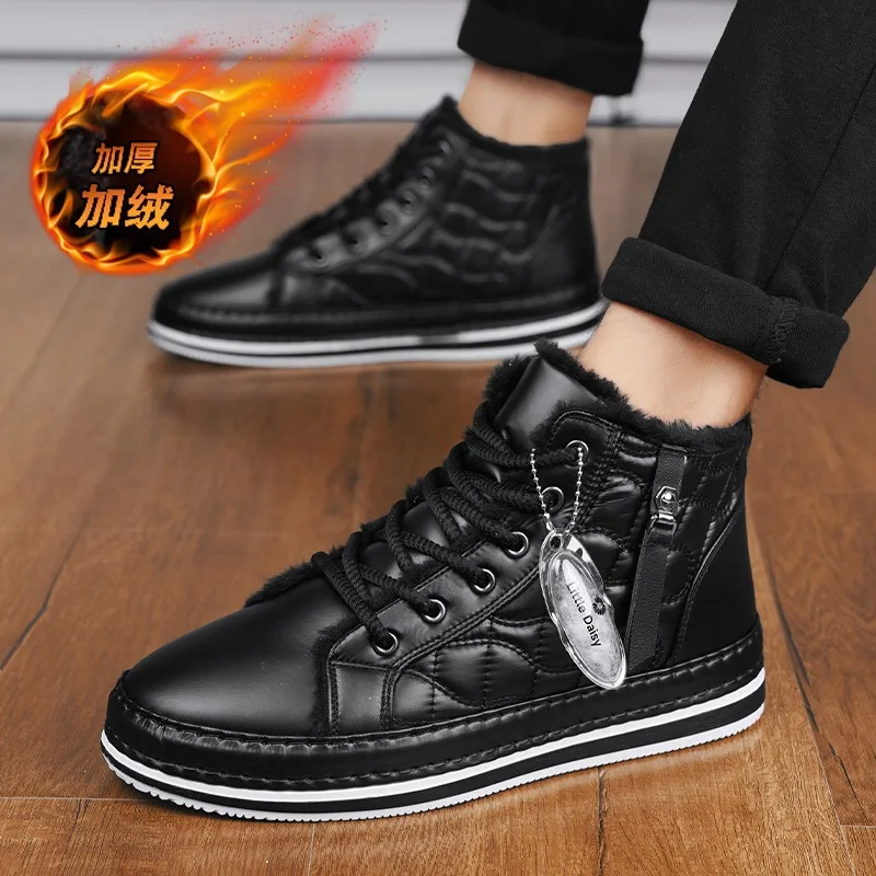Winter Men Shoes Luxury Cotton Shoes New Versatile High-top Trend Tooling Shoes Leather Snow Boots for Menзимние ботинки мужские image 5