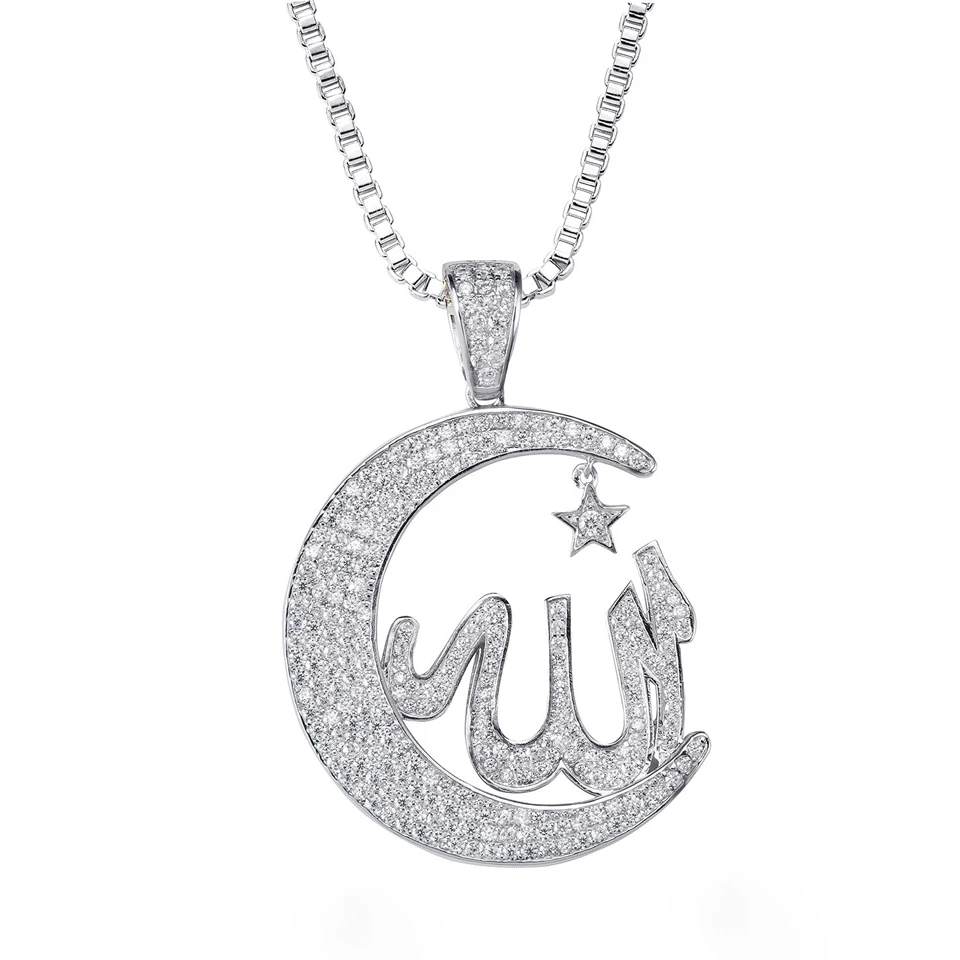 

VANAXIN Iced Out Moon Star Pendant Necklace Hip Hop Women Men Gold Plated Cubic Zirconia Lucky Amulet Jewelry