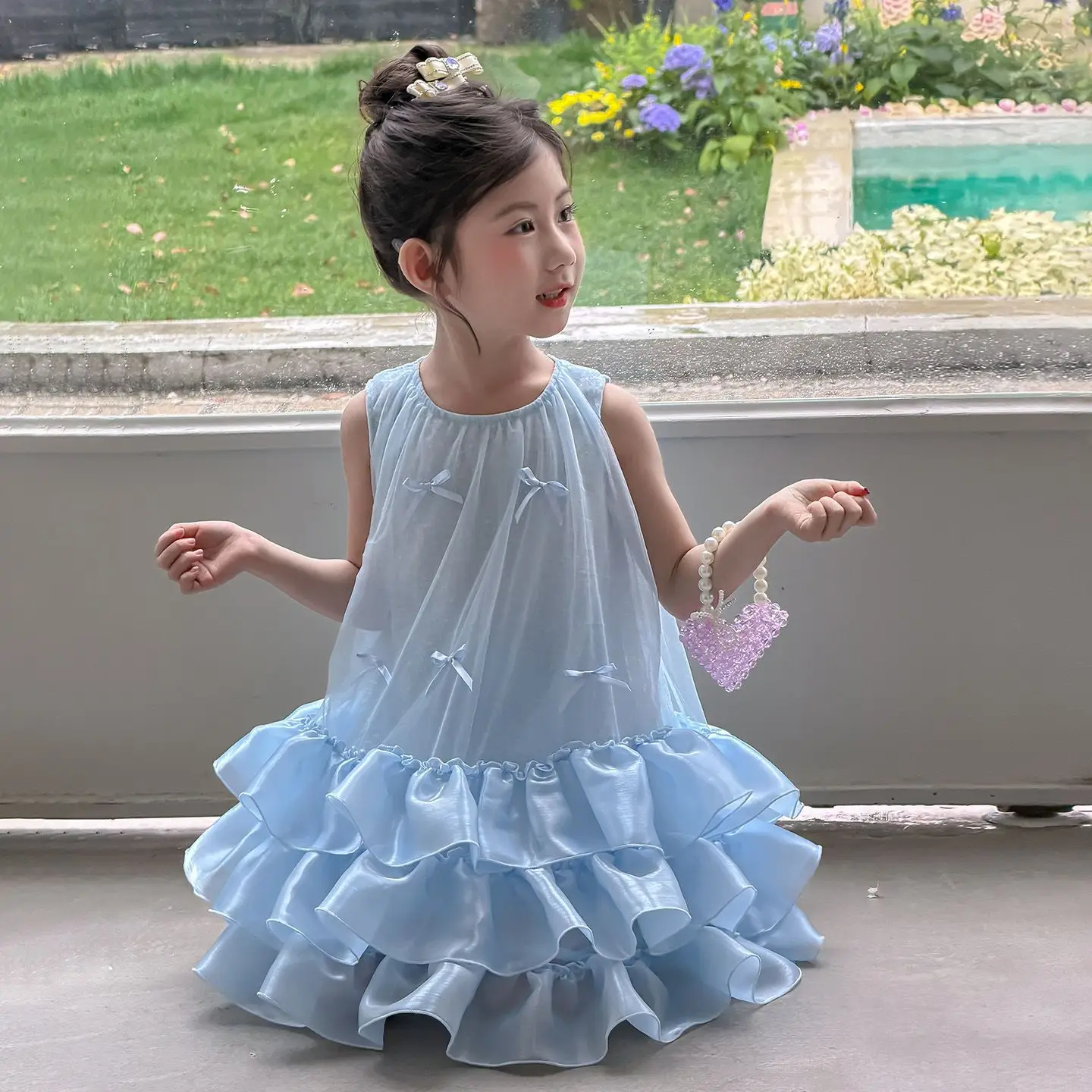 Girls 2026 New Baby Sleeveless Tank Top Mesh Childrens Summer Dress Super Beautiful Princess Dress