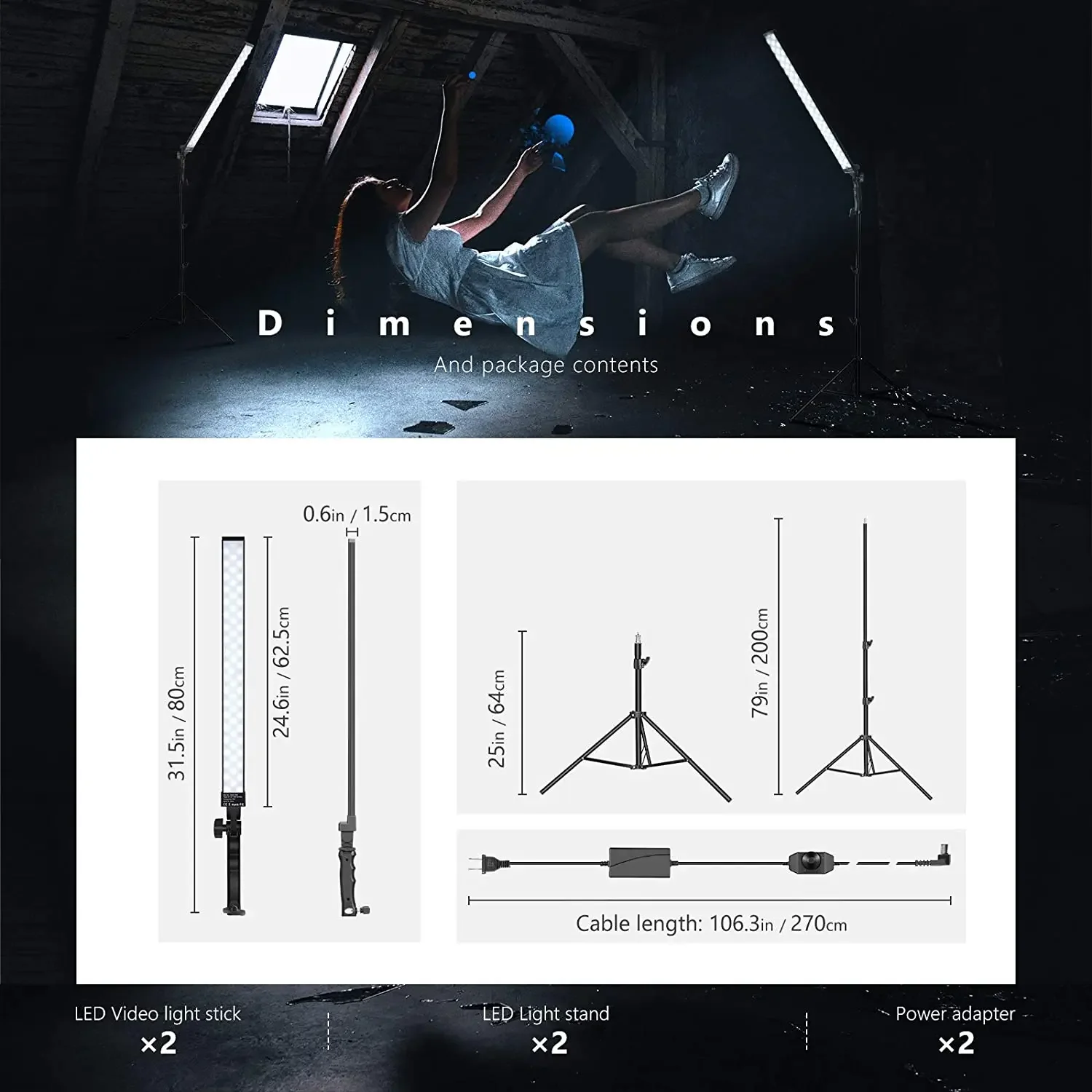 Photography Lighting Handheld LED Video Light Stick Wand Kit Dimmable 5500K for Photographic Fill Light