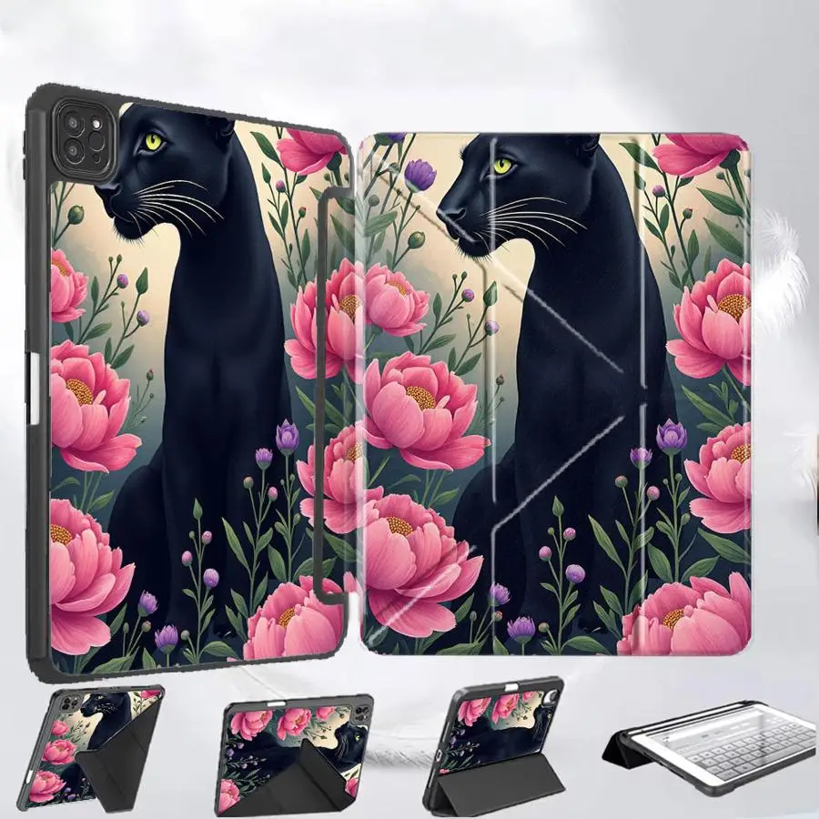 

Tablet Case For iPad Pro 2025 Air 4 5 M3 M2 M4 11inch Pro 11th 10th 9th 8th 7th 12.9inch Mini 6 7 Holder Cover Pink Flowers And